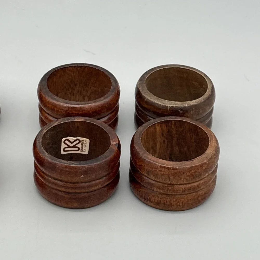 MCM Knobler Wooden Napkin Rings - Set of 8 - Wood Napkin Holders Vintage 1.25